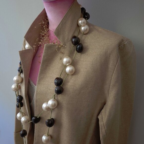 NWT Saiph gold tone metallic sheen shimmer tan camel brown open front blazer, L - Picture 4 of 10